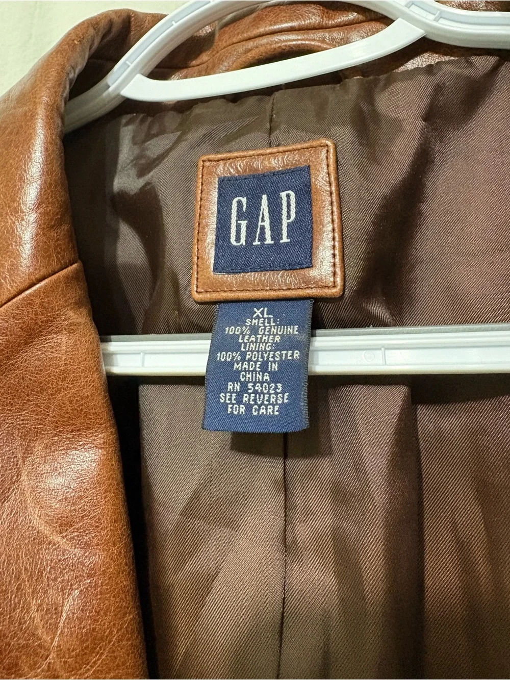 Vintage Y2K GAP Genuine Leather Blazer Cognac Brown XL Shoulder 18” Sleeves 24.5
